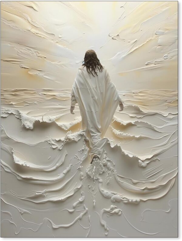 Jesus Christian Canvas Wall Art Jesus Walking on Water Religious Poster Trendy Bible Verse Prints Minimalist Christian Paintings for Living Room Bedroom Home Church Decor 12x16in Unframed