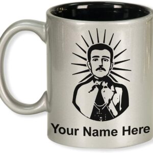 LaserGram 11oz Round Ceramic Coffee Mug, Malverde, Personalized Engraving Included (Silver)