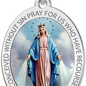 PicturesOnGold.com Miraculous Medal Oval Pendant in 10K/14K Yellow or White Gold & Sterling Silver - Unisex Christian Virgin Mary Pendant - Perfect for First Communion or Confirmation Gifts