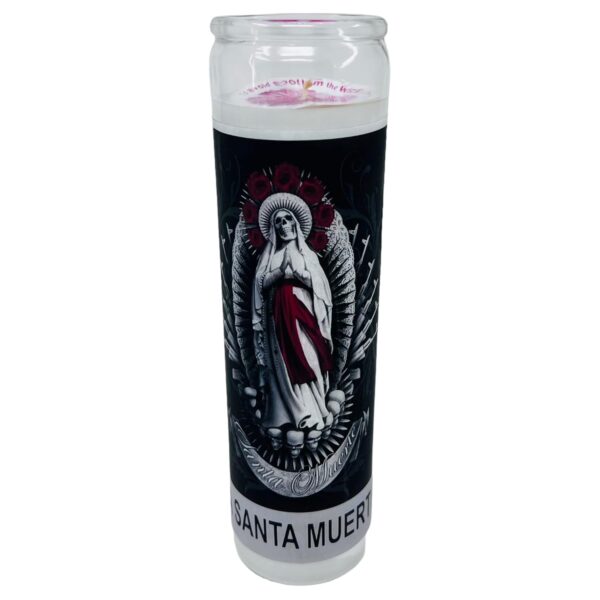 Santa Muerte Veladora Blanca sin fragancia 14 oz vaso grande una pieza prayer candle one piece 14 oz tall glass oración al reverso en español - Image 8