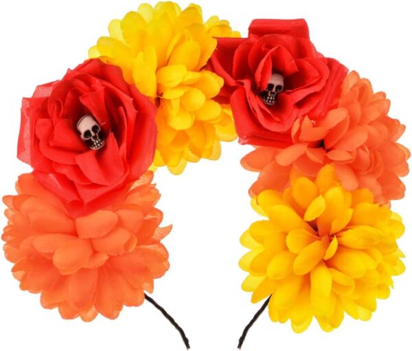 Costume Mexican Flower Crown Day of Dead Headpiece Hawaiian BOHO Floral Headband Dia de Los Muertos Party Favor
