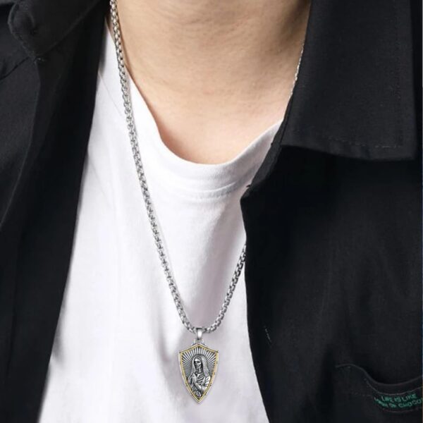 Masonic/Cross/Compass/St Michael/St Christopher/Santa Muerte/Star of David Pendant Necklace 925 Sterling Silver Shields Necklace for Men Women with 22"+2" Rolo Chain - Image 6