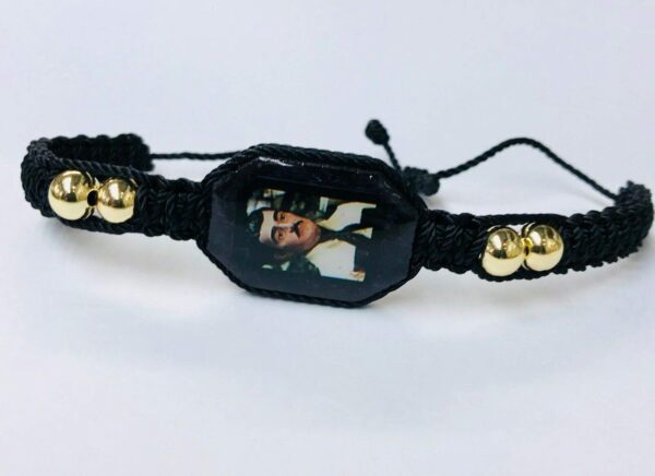 Santuario Jewelry Pulsera de Jesus Malverde BK doble tejida gold plated bead bracelet hecha a mano - Image 2