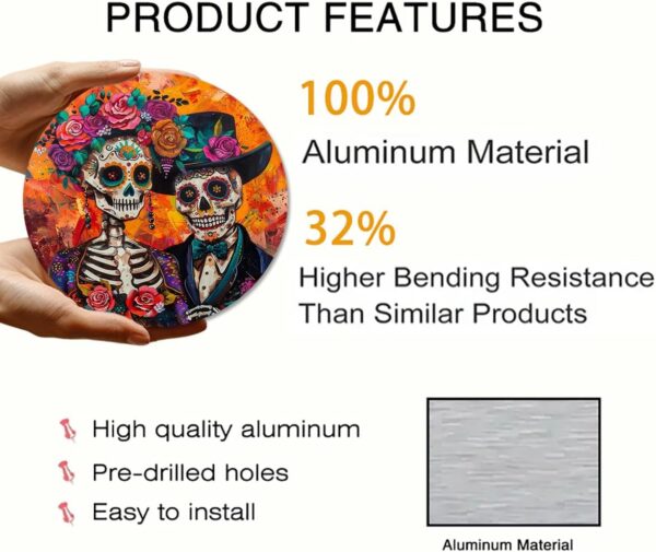 Lessons Day Of The Dead Sugar Skull Round Aluminum Sign Vintage Metal Tin Signs Yard Decor Sign For Home Living Room Autumn Wall Decor For Halloween Christmas 8x8 Inch - Image 3