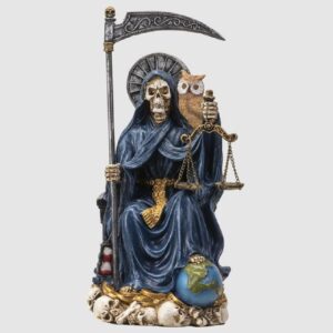 Pacific Giftware Pacific Trading Sitting Santa Muerte Blue Gown with Owl Figurine Death 9 Inch