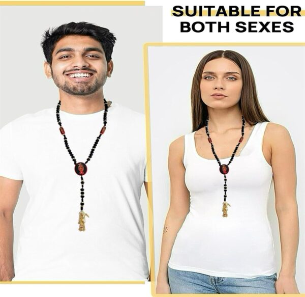 BONITTER Black Holy Death's Necklace Wooden Santa Muerte Necklace Red Rosaries Beads Blessing Crafted Rosario de la santa muerte Prayer Gift For Women Men - Image 7