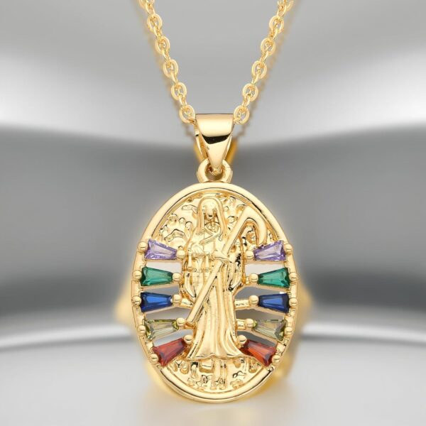 Mai & Claire 14K Gold Filled Santa Muerte Necklace For Men And Women - La Santa Muerte Pendant Chain Cubic Zirconia Holy Death Religious Catholic Jewelry Gift, Memento Mori Necklace - Image 2