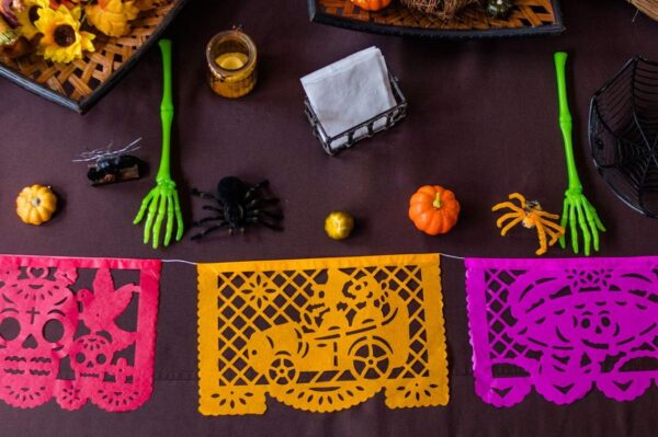 Altar de Ofrendas Dia de los Muertos Mexican Papel Picado Tissue Paper Banner. Colorful Day of the Dead Decorations Medium Size Panels - Image 3