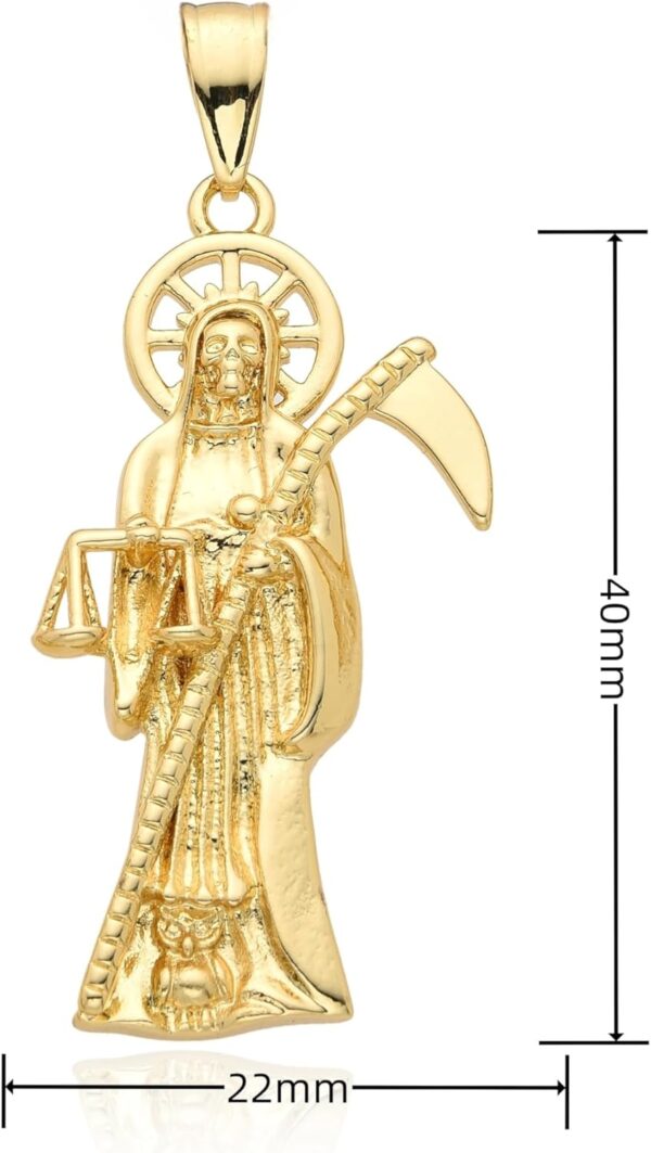 14K Yellow Gold Zircon La Santa Muerte Necklace For Women And Men - Holy Death's Pendant Necklace, Santa Muerte Pendant Necklace, Holy Saint Death Necklace Religious Jewelry For Women Men - Image 4