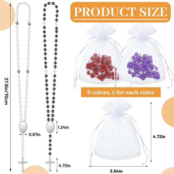 6 Sets Sublimation Blank Rosary Colorful Prayer Beads Heat Transfer Rosary Necklace Printable Sublimation Necklace with Organza Bags for Women Men Baptism DIY Memorial Gifts Making - Image 2