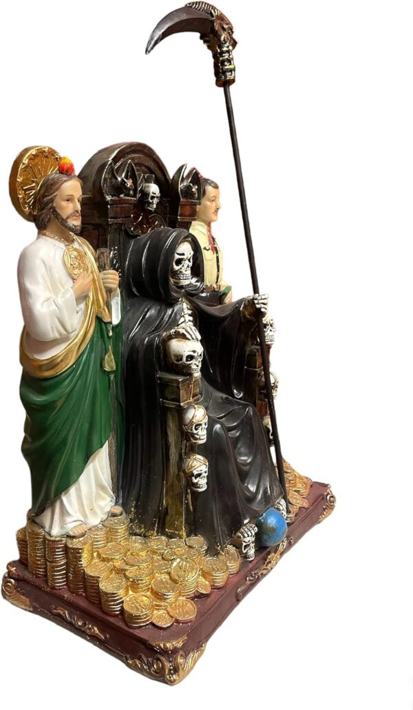 Statues Santa Muerte with Jesus Malverde & St. Jude Large 13.5"" Tall | Holy Death Saints | Hispanic with Scythe 17.5"" Catholic Home Decoration | Angel of The Poor | Saint Death, Black - Image 3