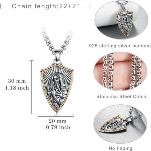 Masonic/Cross/Compass/St Michael/St Christopher/Santa Muerte/Star of David Pendant Necklace 925 Sterling Silver Shields Necklace for Men Women with 22"+2" Rolo Chain - Image 4