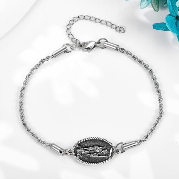 YAFEINI Santa Muerte/St Michael Bracelet Sterling Silver Catholic Jewelry Gifts for Women - Image 3