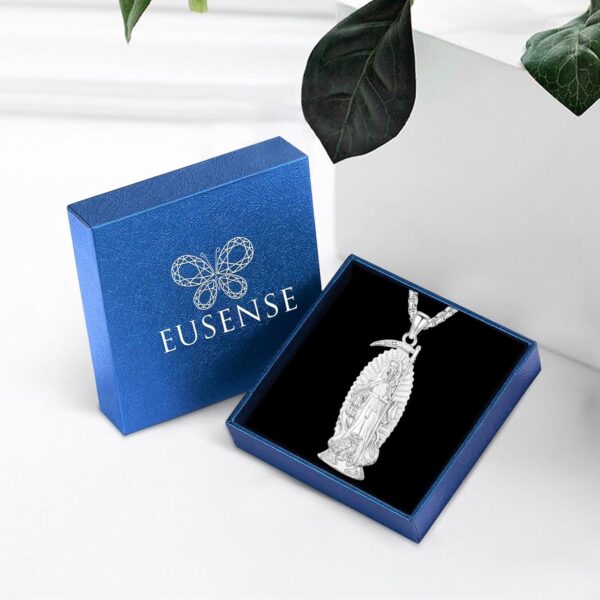 Eusense La Santa Muerte Necklace for Men Women - Gold 14K 925 Sterling Silver Jewelry Cadena De La Santa Muerte Pendant Grim Reaper Scythe Skull Owl Grim Reaper Necklace - Image 4