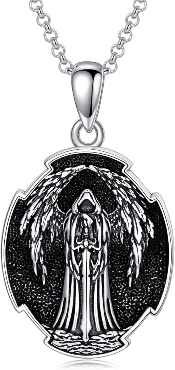 Greek Necklace for Men Women 925 Sterling Silver Santa Muerte/Triple Moon Goddess/Poseidon/Hecate/Spartan/Zeus Greek Mythology Pendant Oxidation Amulet Jewelry Gift for Birthday Christmas