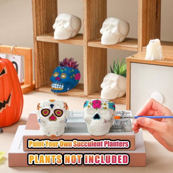 Beeveer 6 Sets Mexican Sugar Skull Crafts for Adults Skulls to Paint Skeleton Planter Paintable Ceramics Classroom Paintable Plant Pots to Paint for DIY Project Activity Decor - Image 4