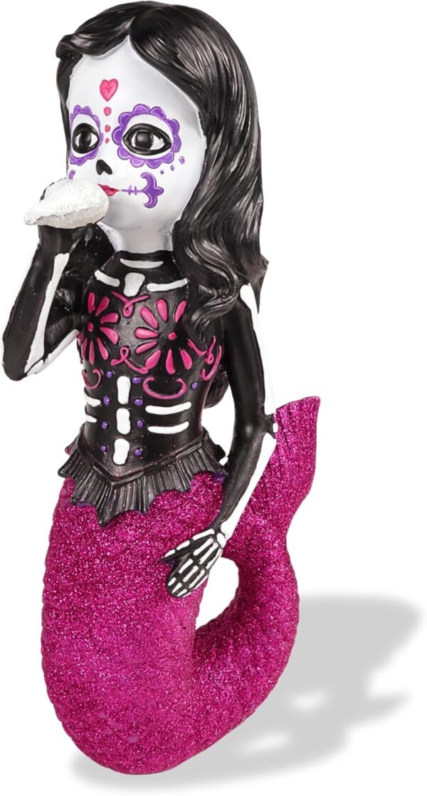 Needzo Large Dia De Los Muertos Sugar Skull Mermaid, Catrinas Mexicanas Tabletop Figurine, of The Dead Halloween Decorations, 13.5 Inches