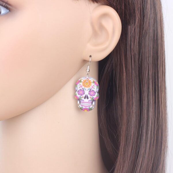 NEWEI Cute Halloween Sugar Skull Earrings Dangle Acrylic Day of the Dead Decor Gifts for Women Festival Charms - Image 2