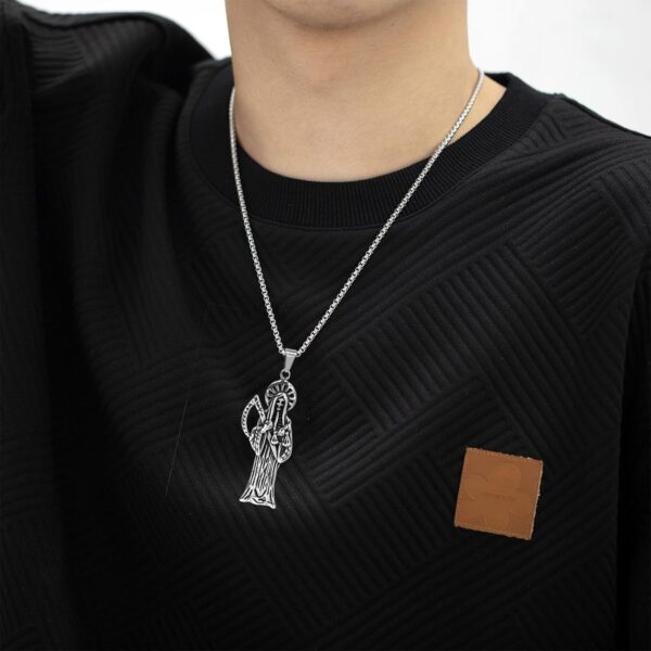 Santa Muerte Necklace Diamond 14K Gold Plated Santa Muerte Pendant Jewelry With Sickle Holiday Gift (Silver 221) - Image 6