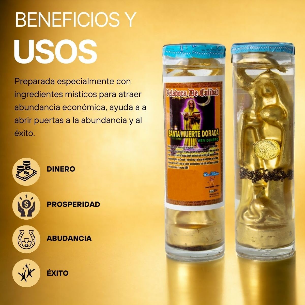 Gel Candle | Santa Muerte Come Money | Ritualized | Prepared | Personalized | Attracts Abundance and Prosperity | - Image 5