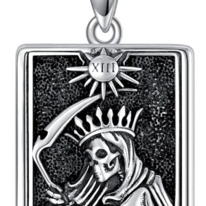 PELOVNY Santa Muerte Necklace 925 Sterling Silver Saint Holy Death Grim Reaper Necklace Halloween Jewelry Christmas Birthday Gifts for Men Women