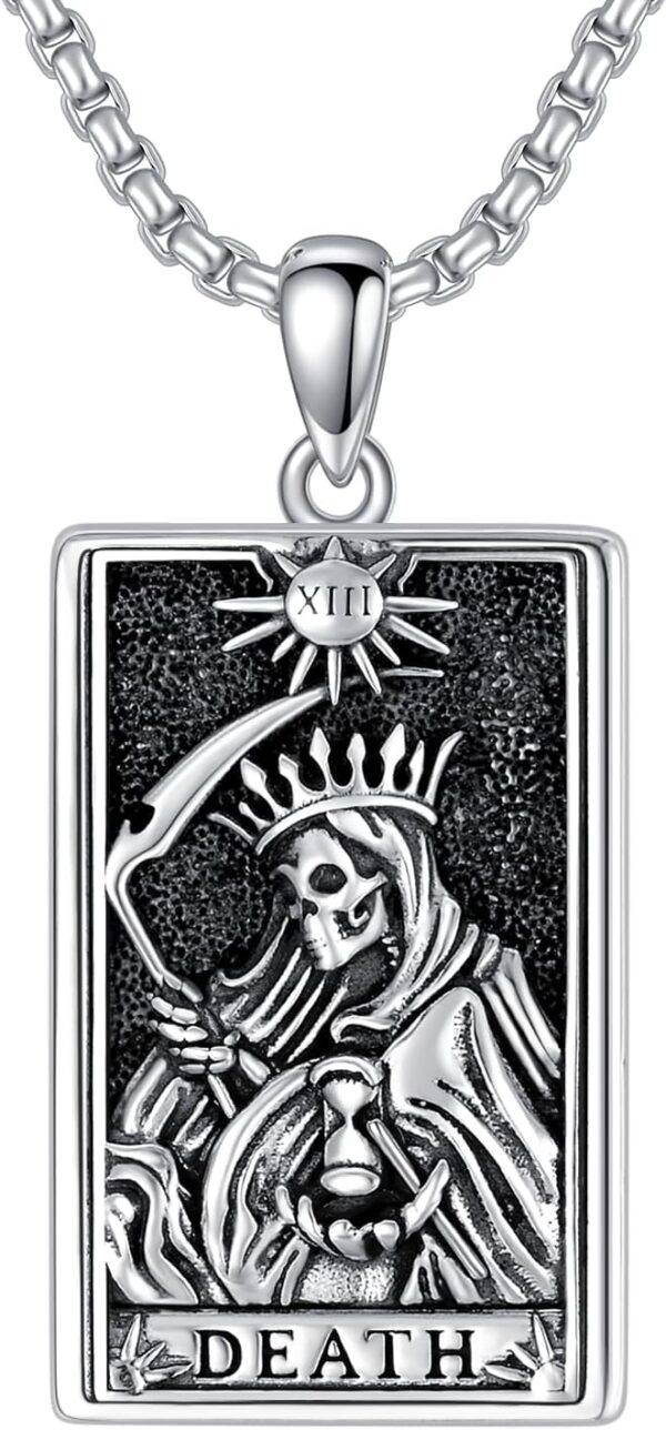 PELOVNY Santa Muerte Necklace 925 Sterling Silver Saint Holy Death Grim Reaper Necklace Halloween Jewelry Christmas Birthday Gifts for Men Women