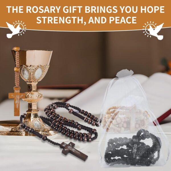 60 Set Wooden Rosary Beads Bulk Wood Catholic Rosaries with Jesus Holy Cross First Communion Wood Carved Rosary with Organza Bags Religious Rosary Catholic Baptism Church Present for Men Women - Image 4