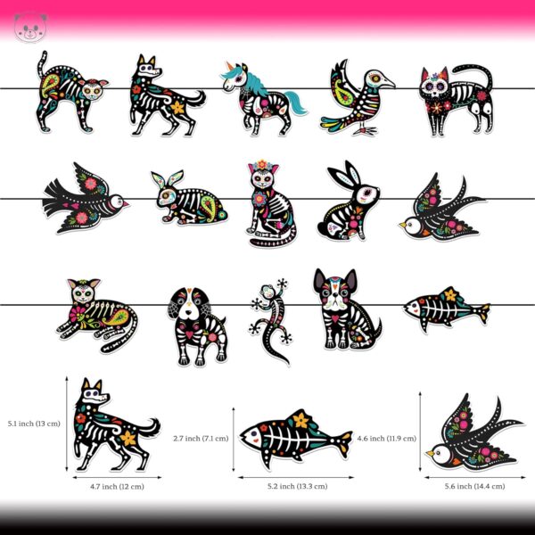 Day of The Dead Party Decoration Set, Sugar Skull Animals Party Banner and 12 Pcs Cupcake Toppers for Day of The Dead Halloween Dia De Los Muertos Party - Image 2
