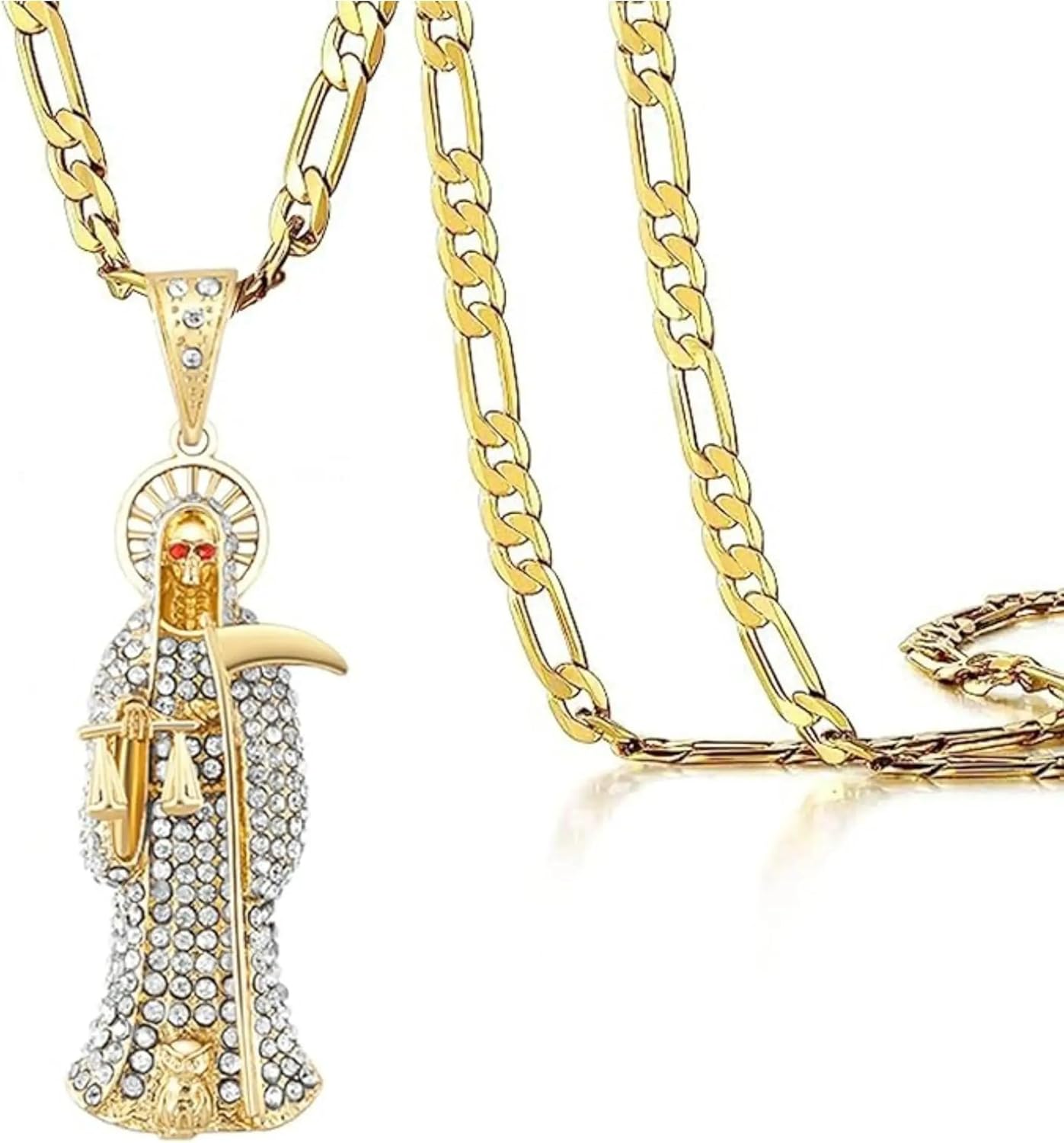 14k Yellow Gold La Santa Muerte Necklace For Women And Men - Holy Death's Pendant Necklace, Santa Muerte Pendant Necklace With Chain, Holy Saint Death Necklace Religious Jewelry For Women Men - Image 2