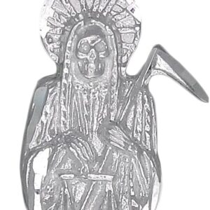 Sterling Silver Santa Muerte Pendant Necklace with Diamond Cut Finish