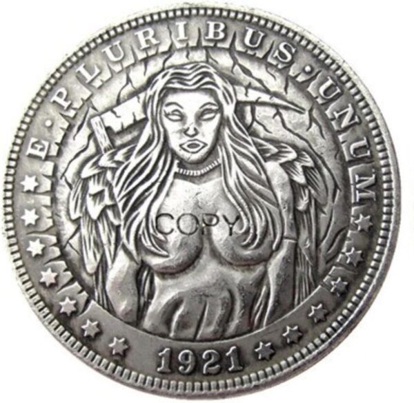 Copy U.S Hobo Morgan Dollar Coin Santa Muerte Saint Death Nude Naked Female Grim Reaper Demon Devil Succubus 1921 Silver Plated Replica Commemorative