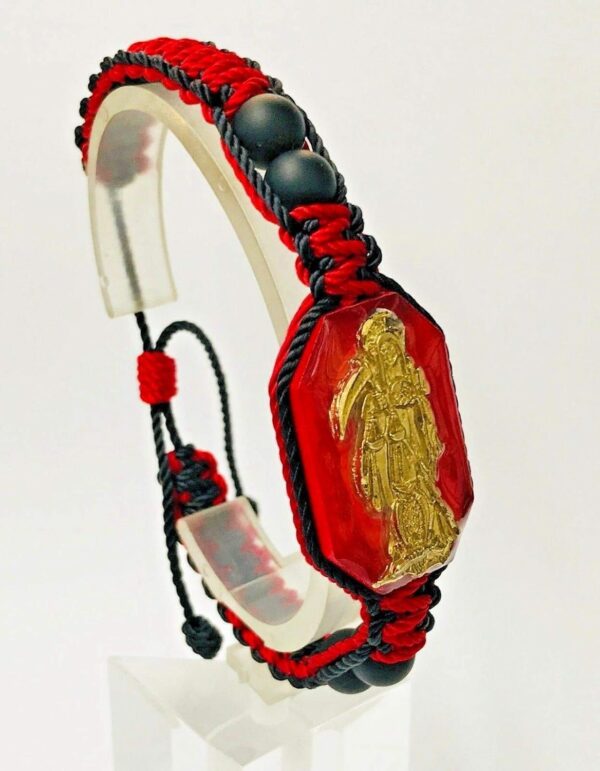 Santuario Jewelry Holy Death Reaper Bracelet Santa Muerte Black/Red with crystal matte beads - Image 2