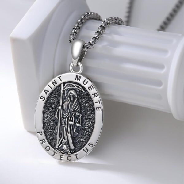 OHAYOO Santa Muerte Necklace for Men 925 Sterling Silver Holy Death Necklace Grim Reaper Necklace Santa Muerte Pendant Jewelry for Women - Image 2