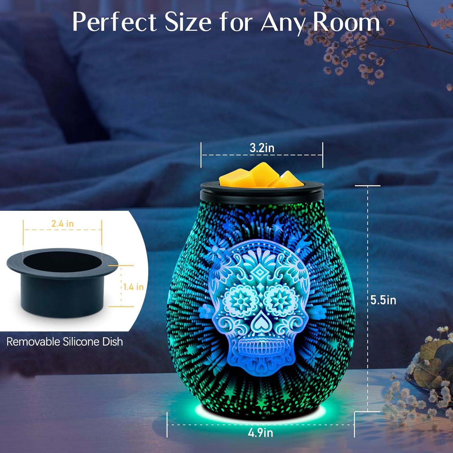 EQUSUPRO Wax Melt Warmer Wax Melter Wax Burner for Scented Wax Melts Electric Fragrance Warmer for Wax Cubes & Tarts, Vivid 3D Design 7 Colors LED Light Gift & Decor for Home Office (3D Skeleton) - Image 6