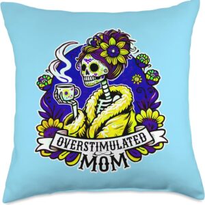 Coffee Obsessed Skeleton Mom Dia de los Muertos Art Throw Pillow