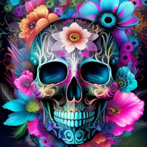 igoodom Skull Flower Diamond Painting Kits for Adults, Sugar Skull Diamond Art Kit Beginners DIY 5D Full Drill Round Skeleton Diamond Painting Gem Art for Home Wall Decor Gift 13.78 X 13.78 Inch