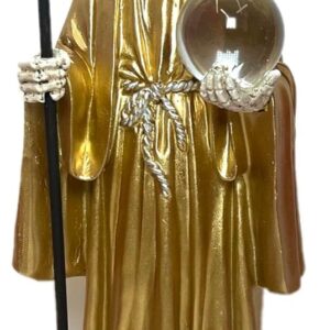 Santa Muerte Holding Scythe in Gold Robe Statue 13"" Inch Skull,Skeleton, 78340