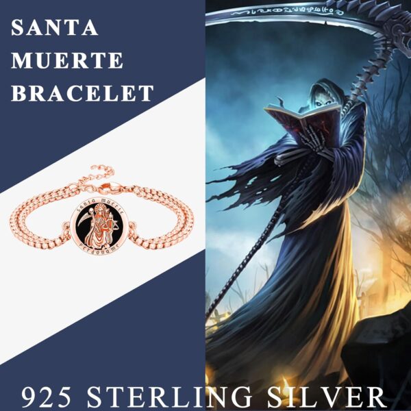 Black Onyx St Michael/St Christopher/St Jude/Guadalupe/Guardian Angel/Santa Muerte Bracelet 925 Sterling Silver Patron Saint Bracelet with Double Link Chain, 9"(Silver) - Image 7