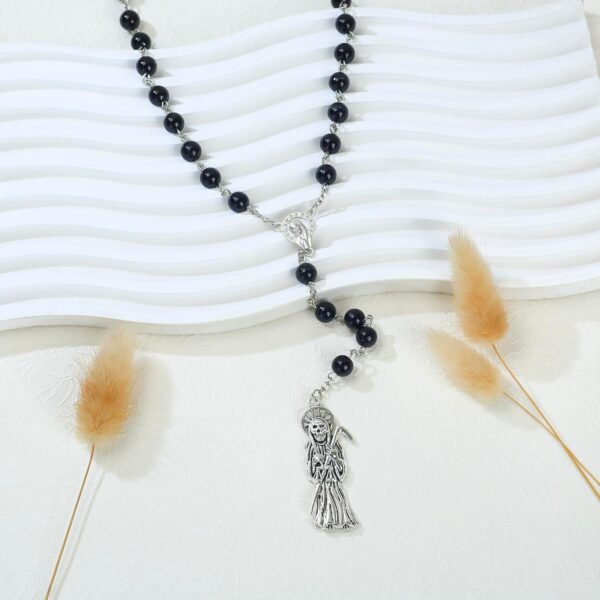 SANDOO Santa Muerte Necklace with Rosary Beads,Protection Good Luck Healing Santa Muerte Pendant with Sickle,Religious Jewelry Amulet for Women Girls Men Her Him - Image 6