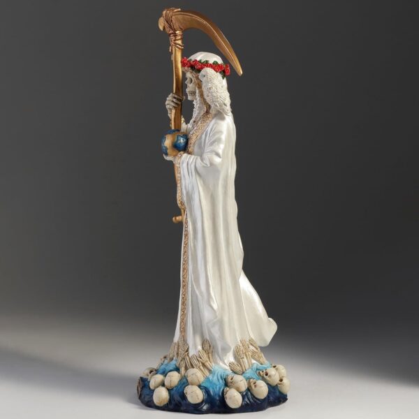Veronese Design 11 1/2 Inch Santa Muerte Grim Reaper Holy Death Resin Sculpture White Gold Finish - Image 6