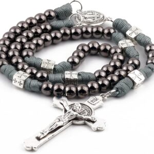 HanlinCC Saint Benedict Paracord Rosary Necklace Large and Heavy Metal Beads Durable Rugged Cord Catholic Rosary for Men
