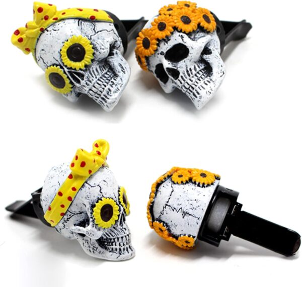 Sugar Skull Decor for Women Sunflower Air Fresheners Car Accessories Interior Aesthetic Dashboard Decorations Truck Stuff for Girls Cute Auto Charm Vent Clips Halloween Decors Christmas Gifts for Mom - Image 4