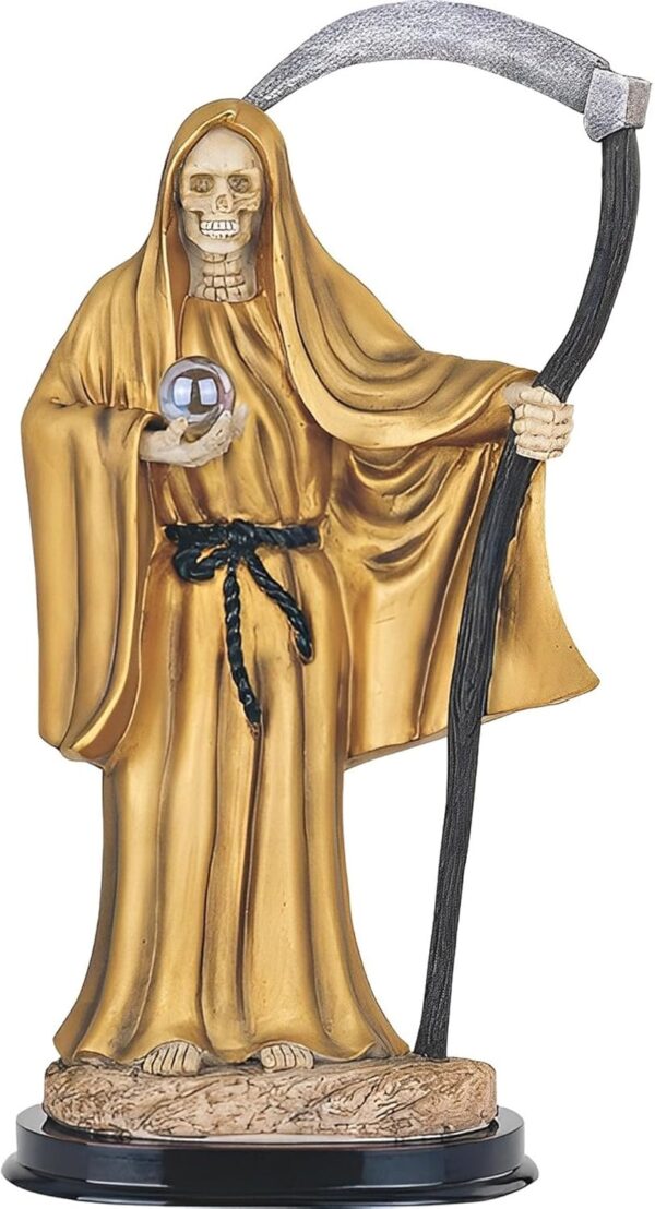 ICE ARMOR 12" H Gold Santa Muerte Holding Scythe Statue Our Lady of The Holy Death Figurine Religious Decoration
