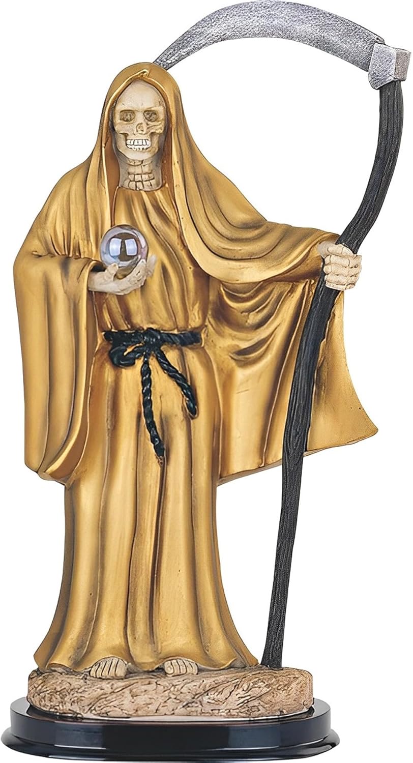 ICE ARMOR 12" H Gold Santa Muerte Holding Scythe Statue Our Lady of The Holy Death Figurine Religious Decoration