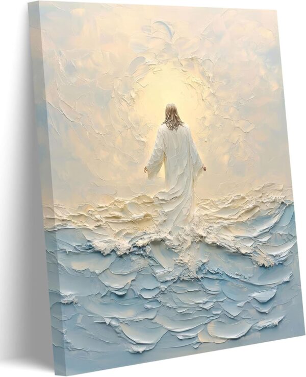 Jesus Walking On Water Canvas Wall Art Christian God Painting Wall Decor Minimalist Faith Inspirational Divine Print Poster Print Artwork for Living Foom Bedroom Christian Church Home Decoration