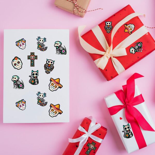 Sugar Skull Stickers Roll, 1000Pcs Day of The Dead Stickers Kids Dia De Los Muertos Decorations, Decor for Water Bottle Scrapbook Gift Boxes Kids Party Supplies - Image 4