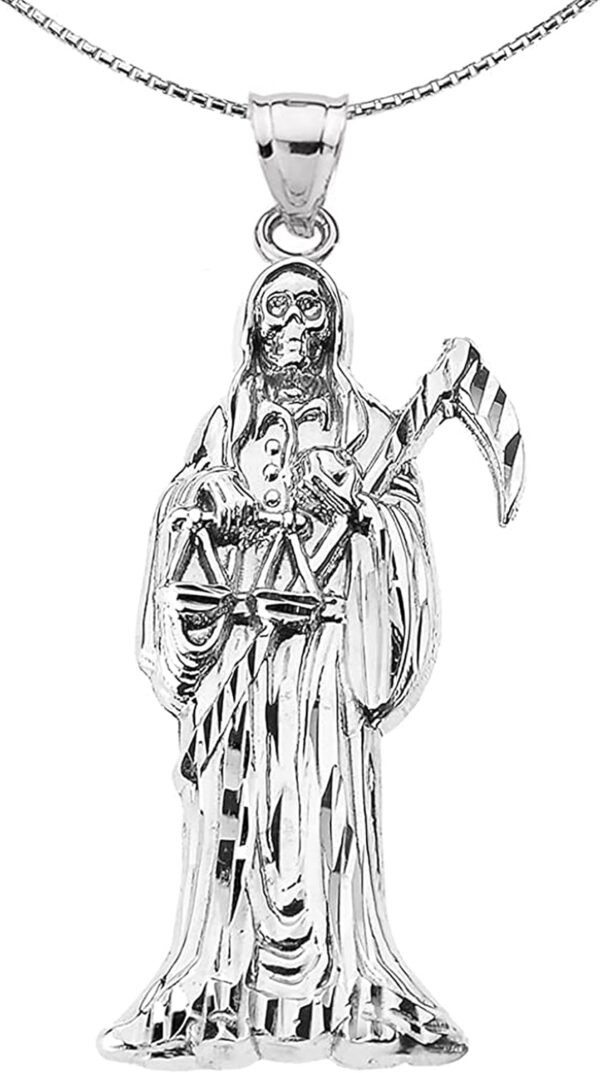 .925 Sterling Silver Nuestra Señora de la Santa Muerte Our Lady of the Holy Death Mexican Catholic Pendant Necklace - Choice of Necklace Length