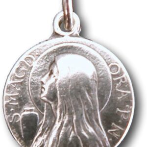 Rosa Mystica Sterling Silver St Mary Magdalene Medal - Antique Replica (18 inch Sterling Delicate Chain)