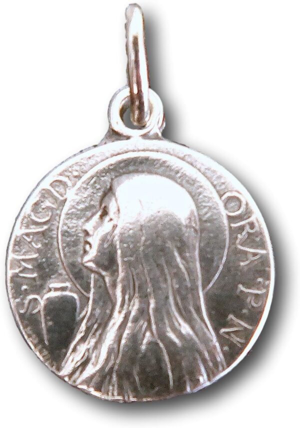 Rosa Mystica Sterling Silver St Mary Magdalene Medal - Antique Replica (18 inch Sterling Delicate Chain)