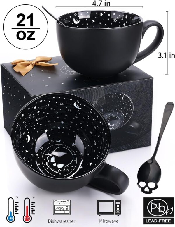 Midnight Skull Coffee Mugs with Spoons, Halloween Christmas Birthday White Elephant Gifts for Adult Women Men Friends, Spooky Witchy Gag Fun Gifts Gothis Decor Novelty Tea Cups - Image 2